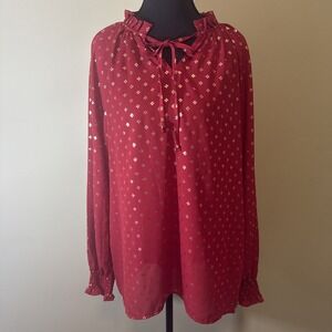 Red And Gold Blouse Shirt Shear Time &‎ Tru Women's Size Large NWT